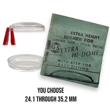 Extra High Dome Round Watch Crystal x 1 G-S XHD 24.1 to 35.2 mm VTG NOS
