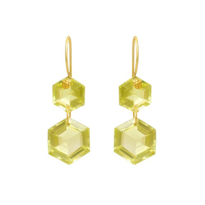 #ad Marie Helene de Taillac Style Hexagon Earrings in Lemon Quartz 22k Yellow Gold $499.50