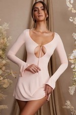 BNWT Oh Polly Light Pink/ Blush mini dress Long sleeve slit UK 18