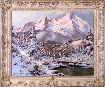 Winter's Snowy Tatra Mountains with Pines and Stream by Laszlo Neogrady
