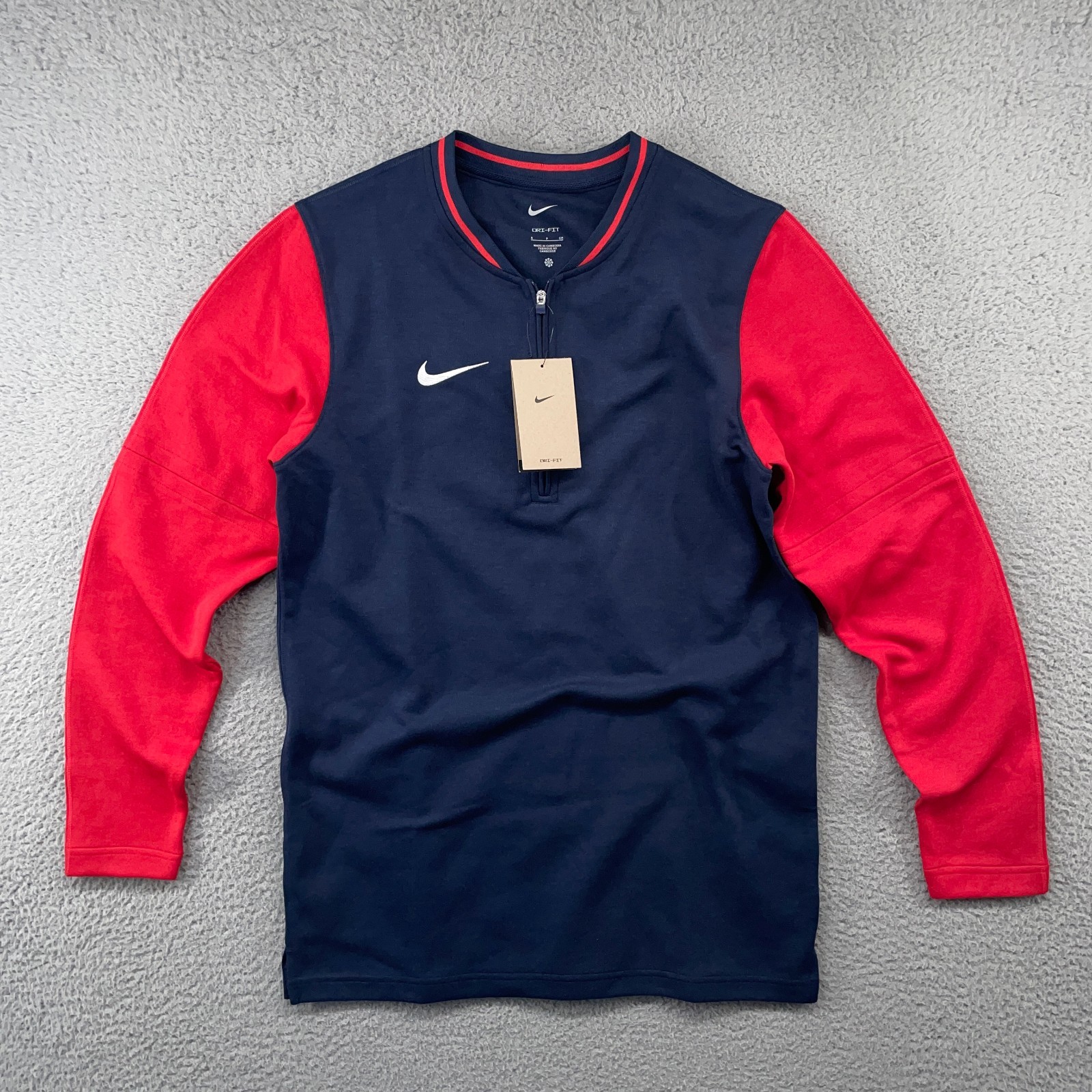 Nike Dri-FIT 1/4 Zip Pullover Mens Small Blue Red Raglan Football FJ9549-422 $85