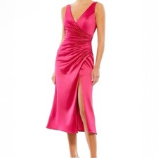 Mac Duggal faux wrap pink Satin Midi Dress women’s size 6 new with tags
