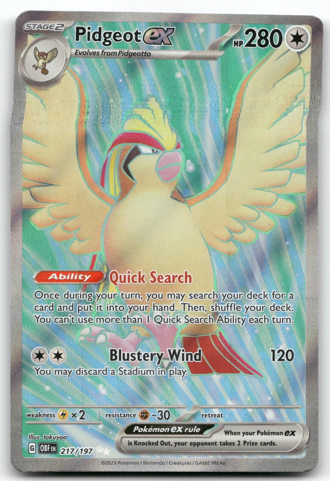 PIDGEOT EX 217/197 ULTRA RARE OBSIDIAN FLAMES POKEMON NEAR MINT