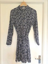 Fatface Button Belted Shirt Dress Size 8 Blue Floral Print