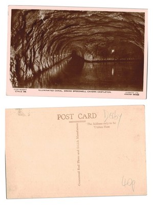 Alte Postkarte - beleuchteter Kanal, Speedwell Höhle, Castleton UNBESPIELT