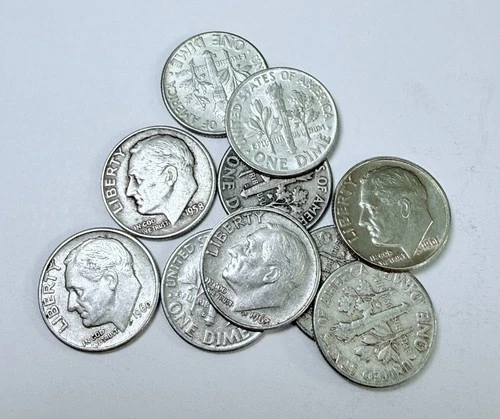 LOT OF 10 ROOSEVELT DIMES 90% SILVER FREE SHIPPING #7645