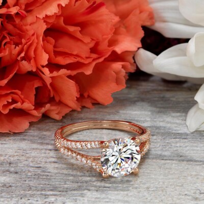2.50 ct Round Diamond Ring Rose Sterling Silver VVS1/D Lab Created Fine Jewelry