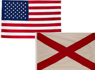 3'x5' Polyester USA & Alabama Flag Set; One Flag for Each Country & State