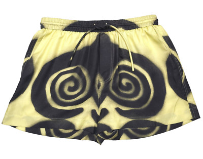 Nanushka Large L Silk Shorts Amil Yellow & Black Spiral Spray Mens NWT