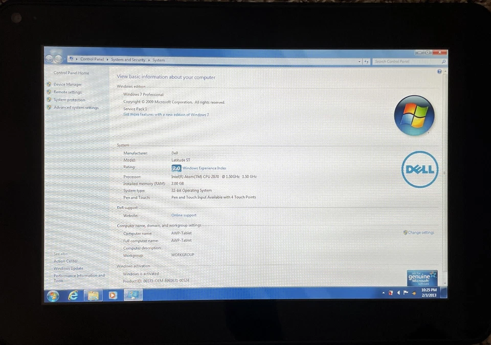 Lot of 4 Dell Latitude ST 10.1” Window 7 Pro T02G001 Black - Powers On *AS IS* - Image 3 of 4