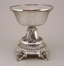 Compote Bowl Vase Silver Plated BRASS Embossed Base Cut Glass Bowl 10.5"D 12.5"H