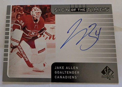 Jake Allen #SOTT1-JA 2021 SP Authentic 2001-02 Retro Sign of the Times card