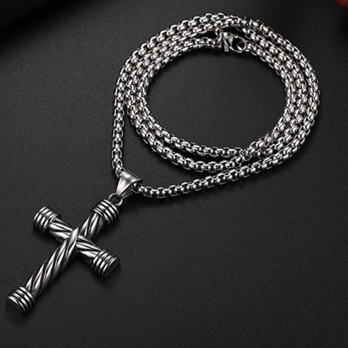 Cool Boys Mens Stainless Steel Cross Pendant Necklace For Men Women Chain  22”
