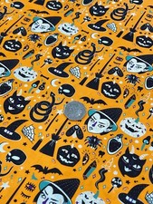 👻 Witchcraft Magic Scary Halloween Cartoon Fabric 100% Cotton 56”