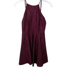 Windsor womens high neck dres size M lace open back fit & flare lace burgundy