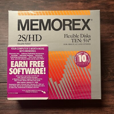 Memorex 2S/HD Double Sided High Density 5.25'' Floppy Disk 10 Pack Sealed NEW!