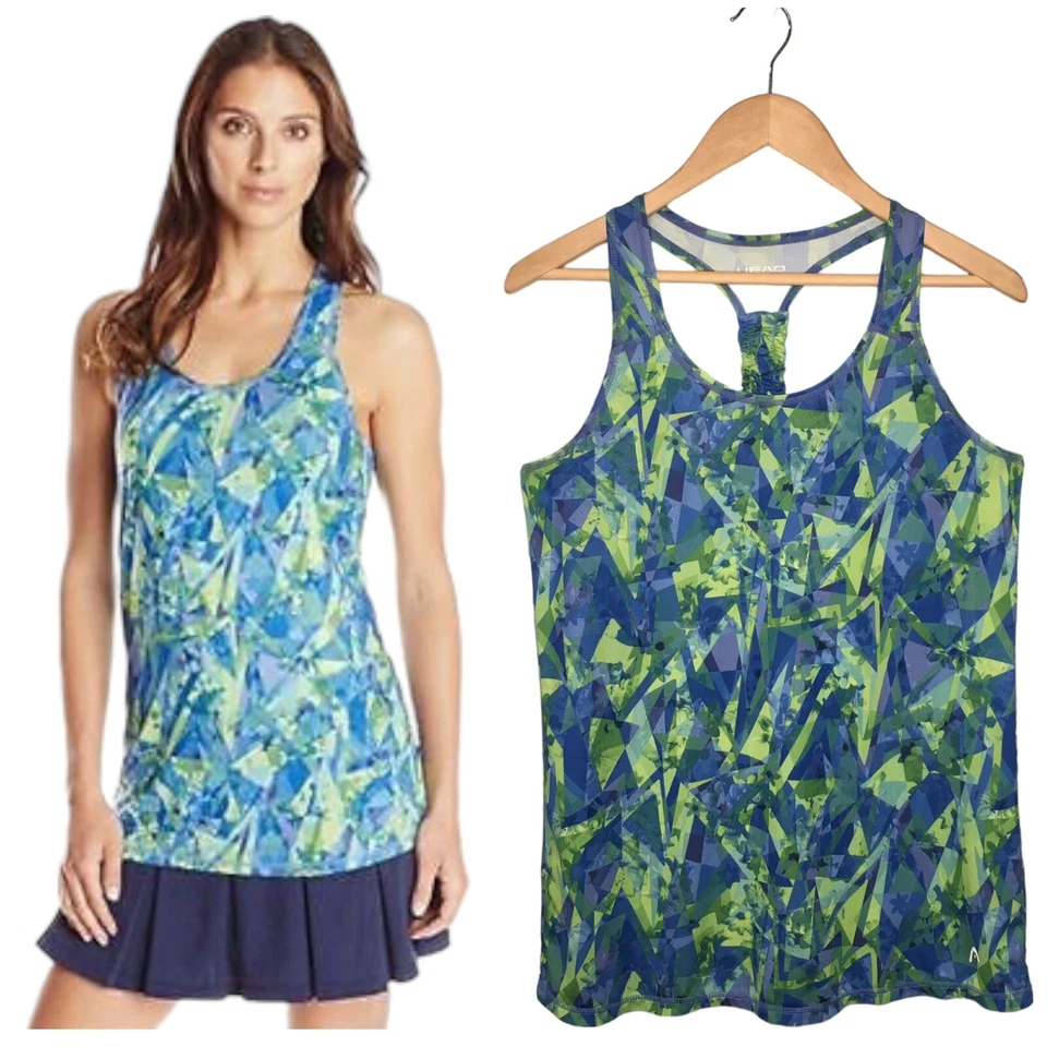 HEAD 网球赛车运动大圆领夏季背心标志绿色蓝色 M — 第 2/4 张图片