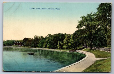 C.1910 NEWTON CENTRE, MA CRYSTAL LAKE WOODMAN NEWSDEALER Postcard P31