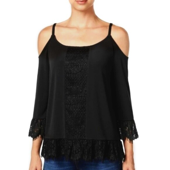 black lace cold shoulder top