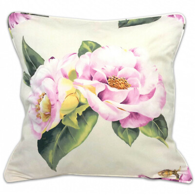 Dekokissen Stoff BLUMEN weiß grün rosa für Sofa Wohnzimmer 