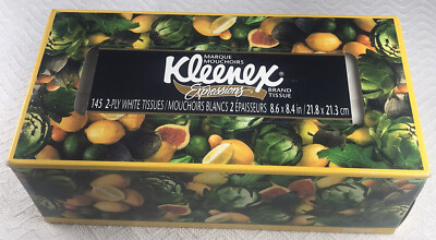 NOS Kleenex Expressions 1986, 2001 Artichokes/Lemons/Figs 2-ply White Sealed