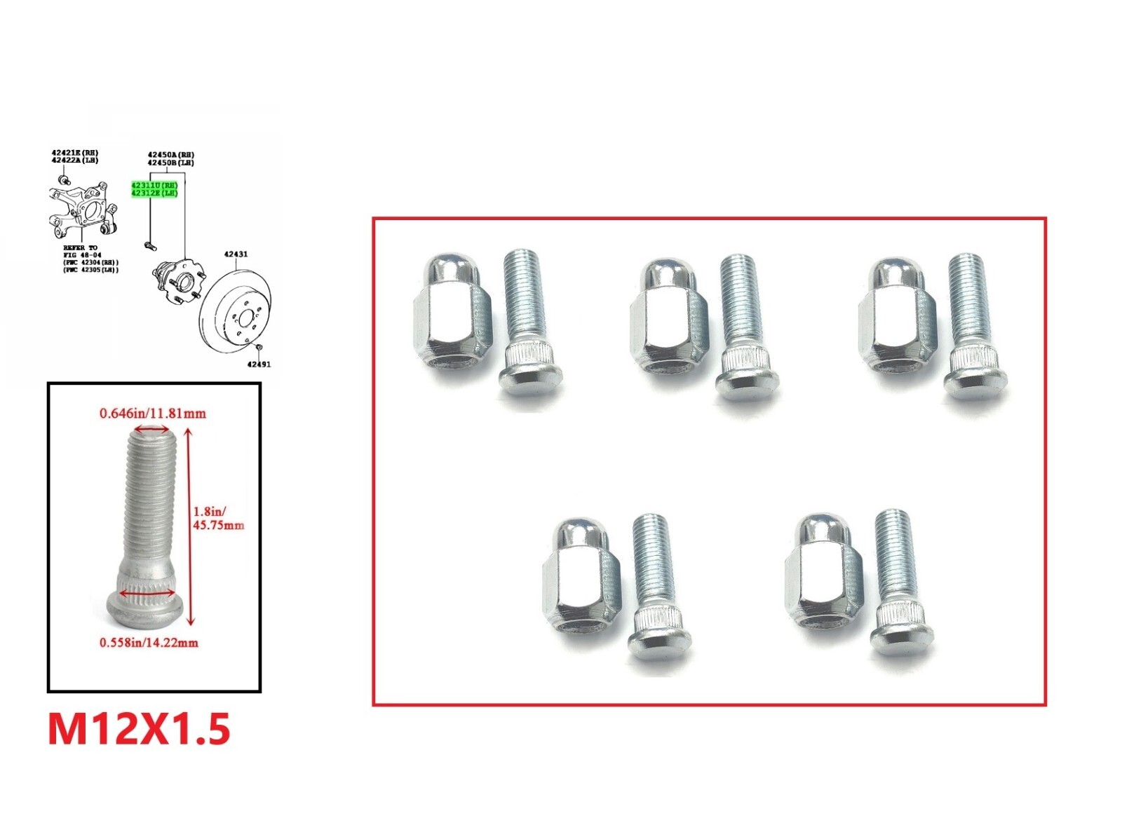 FRONT OR REAR WHEEL STUD & NUT SET FOR LEXUS RC 200T ASC10R  MK1 2.0PETROL 2014+