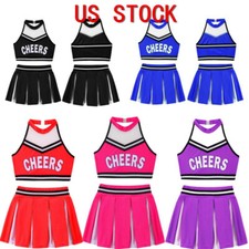 Kids Girls Cheer Leaders Costume Crop Tank Top with Pleated Skirt Outfits Set