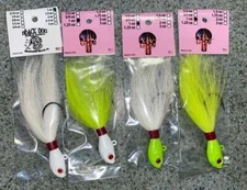 5 PACK 1oz Ultra Minnow Bucktail Jigs 5/0 MUSTAD BLACK NICKEL HOOK COLOR CHOICES