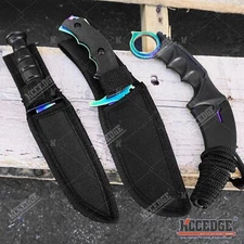 3PC COMBO SET Tactical Knife Fixed Blade Karambit Clip Point Boot Knife Rainbow