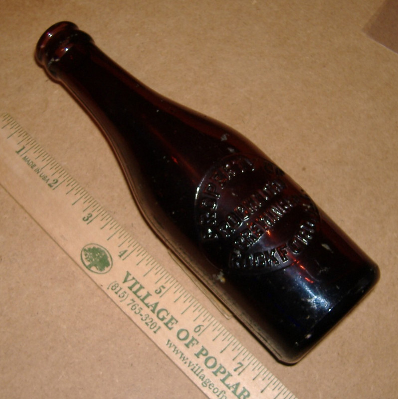 c1900 Embossed Rockford Illinois IL Amber Soda Beer Bottle Rockford Brewing Co