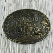 Locomotive Engine Train Belt Buckle Classic Oval Antiqued Brass Finish