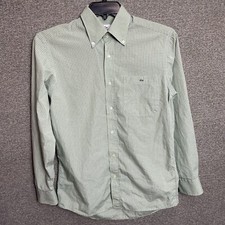 Lacoste Mens Button Down Shirt Size 38 Green Check Logo Long Sleeve