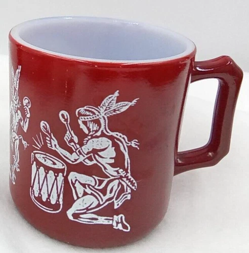 Hazel Atlas Child Mug Drinking Milk Glass Handle Drum Baby Reddish Brown Vintage