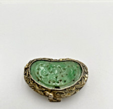 Jade Jadeite Silver Chinese Antique Hand Carved #62 Filigree Clip Brooch Marked