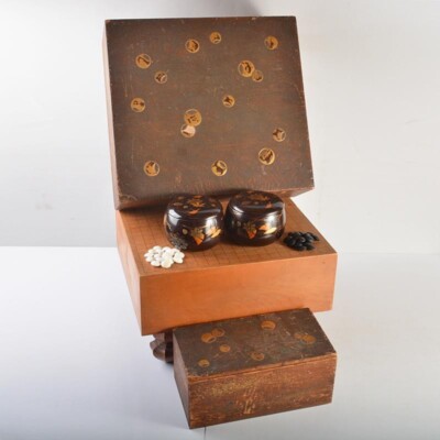 Japanese Go-Board Goban Igo Game Gingko gold or silver lacquer Vintage Japan #19