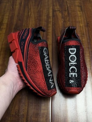 Dolce & Gabbana Sorrento Red Black Crystal Rhinestone Sneaker