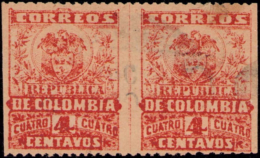 COLOMBIA - 4c PAIR - IMPERF USED ERROR - Sc 267av - 1902 RRR