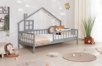 ANGEBOT Hausbett ''Loki'' inkl. Rollrost B-WARE Kiefer massiv Hellgrau 90x200 cm