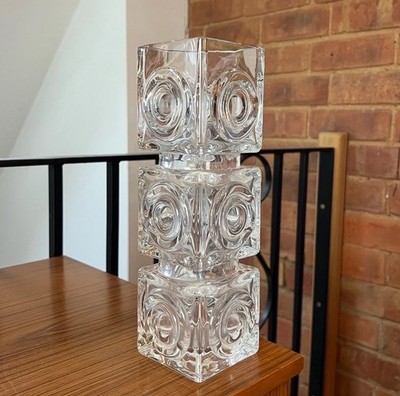 Vintage Royal Krona Bengt Edenfalk Schweden Klarglas Block Vase Mid Century 60er
