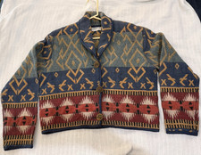 Southwestern Aztec Crop Vintage Colorful Tapestry Like Jacket Blazer Size Medium