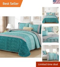 Teal Quilt Set King Size,Striped Plaid Bedspread,Blue Boho Bedding Set Soft M...