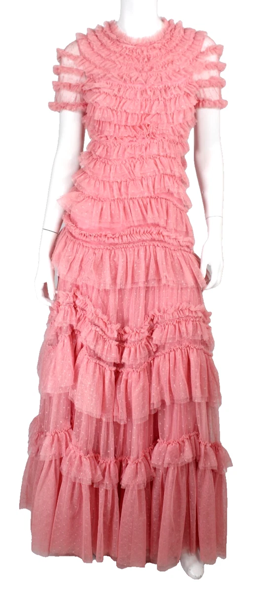needle and thread hot pink dress The Primrose Gown is a true Needle & Thread classic  Designed with  refined tonal embroidery, layered tulle frills and a satin ribbon bow, this  Victorian-inspired style evokes timeless elegance and modern