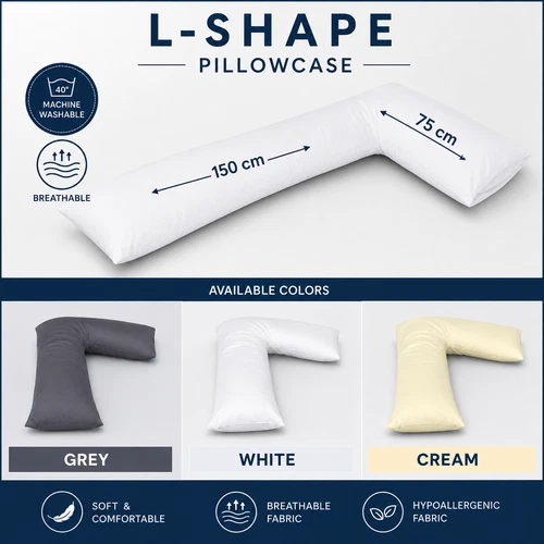 L Shape Pillowcase Polycotton Orthopedic Maternity L Pillow Cover Case in 3Color