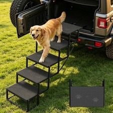 Dog Steps for Car, 5 Steps Foldable Dog Stairs for Large Dogs with Upgraded N...