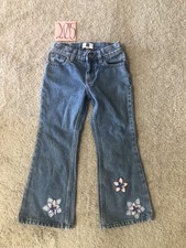 Vintage Gap Kids Girls Size 6 Blue Denim Jeans Flower Embroidered Flared