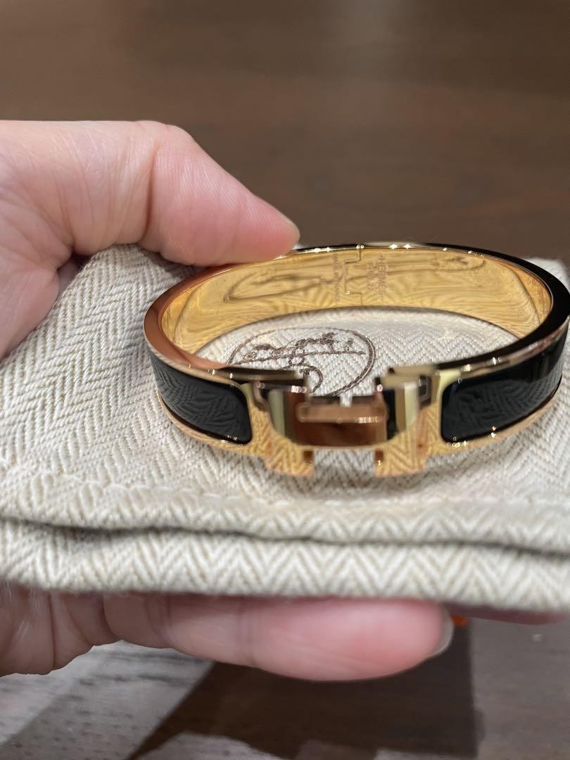 Hermes Gold Black Bangle Authentic Excellent Used No Box 7.5 Inch