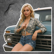 Pinup Girl Sticker Vinyl Decal Blonde Denim Shorts Country Cowgirl Sexy