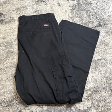 Dickies Mens Black Relaxed Fit Cargo Pants 36x30 Workwear Twill GP3038BK