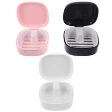 3 Pcs Portable Denture Soak Box Breathable Retainer Case Cleaning