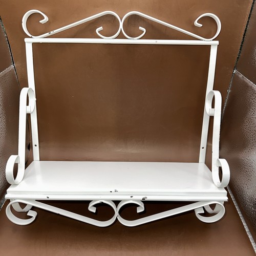 VINTAGE WHITE  METAL SCROLL WALL SHELF 12" X 12" SHABBY CHIC READY!